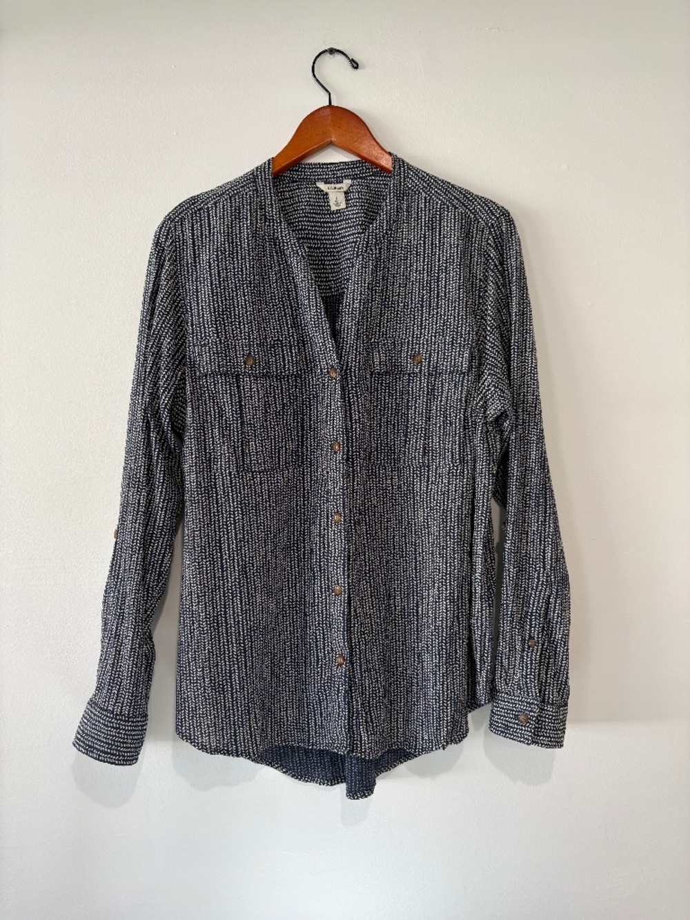 L.L.Bean Organic Cotton Print Button Front Shirt Women’s Large